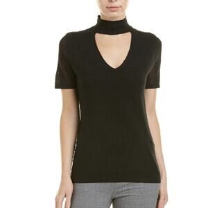 Tahari cut-out choker sweater top, NEW ladies small black short sleeve V-neck